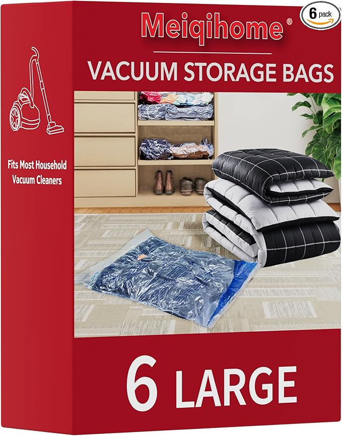 MEIQIHOME Vacuum Storage Bags, Space Saver Sealer Bags,Vacuum seal bags for clothing, Pillows, Comforters, Blankets, Bedding,Travel,6 LARGE