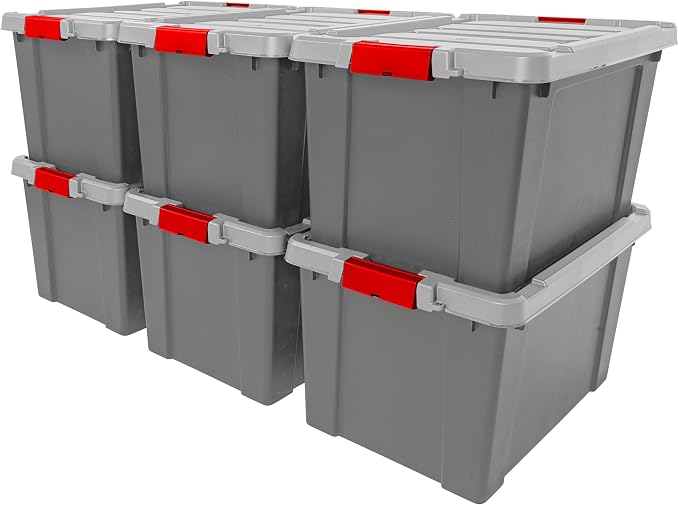 IRIS USA 6-Pack 20 Gal Heavy Duty Lockable Storage Totes with lids, Gray | Perfect for moving, garage organization, outdoor equipment and jobsite storage, Designed for dependable everyday use