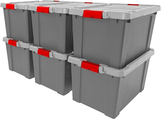 IRIS USA 6-Pack 20 Gal Heavy Duty Lockable Storage Totes with lids, Gray | Perfect for moving, garage organization, outdoor equipment and jobsite storage, Designed for dependable everyday use