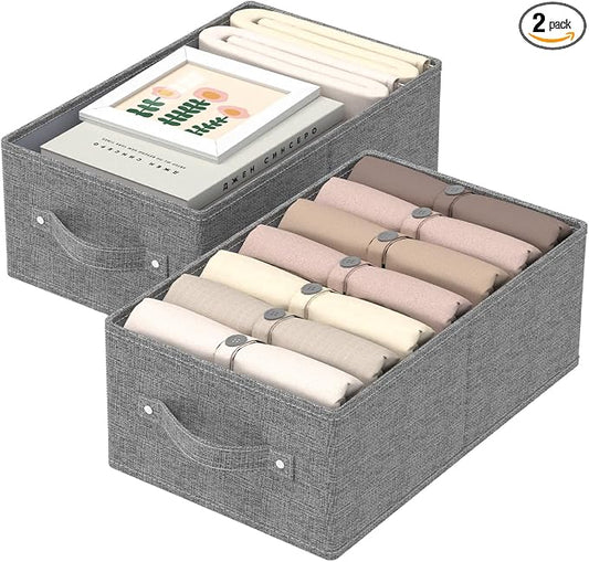 Collapsible Storage Baskets with Handles,Grey,16.1x9.8x6.4in,2 Pack | Storage Cubes with Rigid PP Panel,Organizer Boxes for Organizing,Washable Fabric Organization Bins for Frequent Access