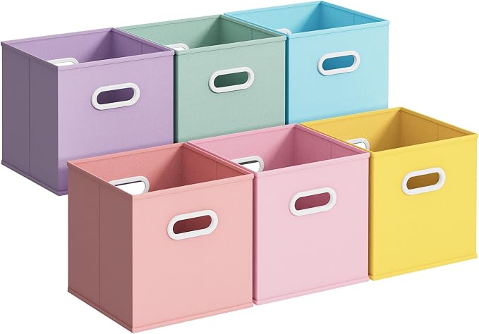 Stero Fabric Storage Cubes Bins, 13 inch Fun Colored Foldable Storage Baskets with Dual Plastic Handle for Home, Kids Room, Closet and Toys Organization, Multi Colored, Set of 6