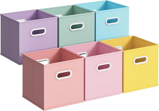 Stero Fabric Storage Cubes Bins, 13 inch Fun Colored Foldable Storage Baskets with Dual Plastic Handle for Home, Kids Room, Closet and Toys Organization, Multi Colored, Set of 6