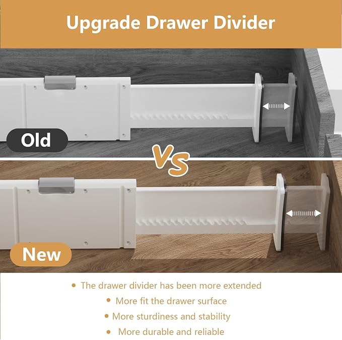 KABUM Upgrade Adjustable Drawer Divider Organizer(2.8 * 11.7-18.5") | Expandable Organization for Home, Office,2.8" High Expandable from 11.7" to 18.5",4 Dividers with 6 Long and 2 Short Inserts
