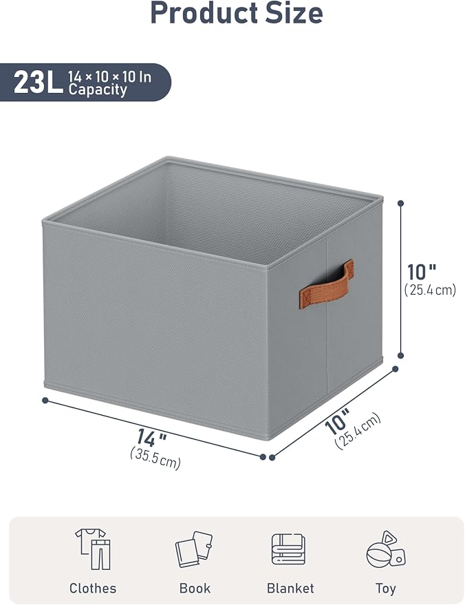DIMJ Closet Storage Baskets Bins 4 Pack Large, Collapsible Fabric Closet Organizers and Storage with Polyester Handles, Decorative Baskets for Organizing Clothes, Towels, Linen Closet 14"x10"