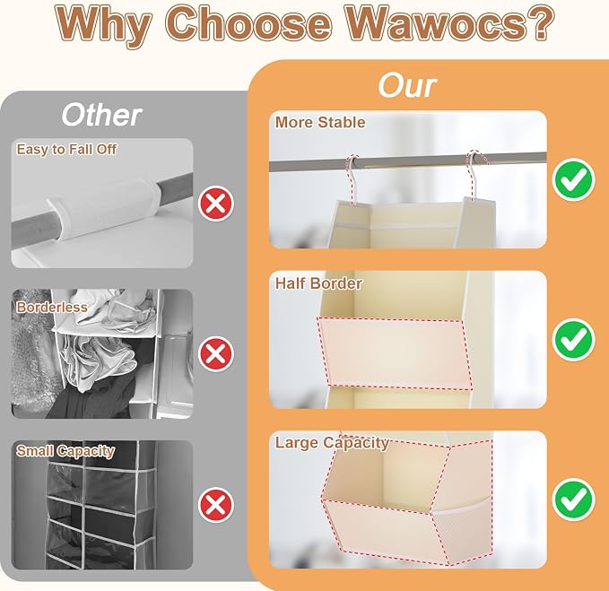 4 Shelf Hanging Closet Organizer Closet Storage for Wardrobe 2 Packs Beige | Hanging Storage Organizer for Closet Organizers and Storage, Hanging Clothes Organizer for Closet Organizer Closet Shelves