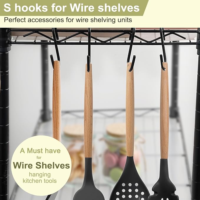ESFUN 30 Pack 2.4 inches S Hooks for Hanging on Wire Shelves, Black S Shaped Hanging Hooks Hangers Pan Holder Pot Wire Rack Hooks for Kitchenware Spoons Pans Pots Utensils Jeans Bags Towels Plants,