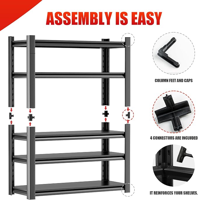 OLLRRACT 5-Tier Garage Shelving, Metal Storage Shelves 2 - Pack | 40"W x 16"D x 78"H, Adjustable, Steel, Heavy Duty, Industrial Storage Rack for Basement, Laundry, Living Room, Warehouse