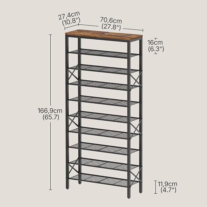 YATINEY 10 Tier Shoe Rack, Large Capacity Shoe Storage Organizer Holds 40 Pairs, Sturdy and Stable, for Entryway, Hallway, Closet, Dorm Room, Rustic Brown SS10BR