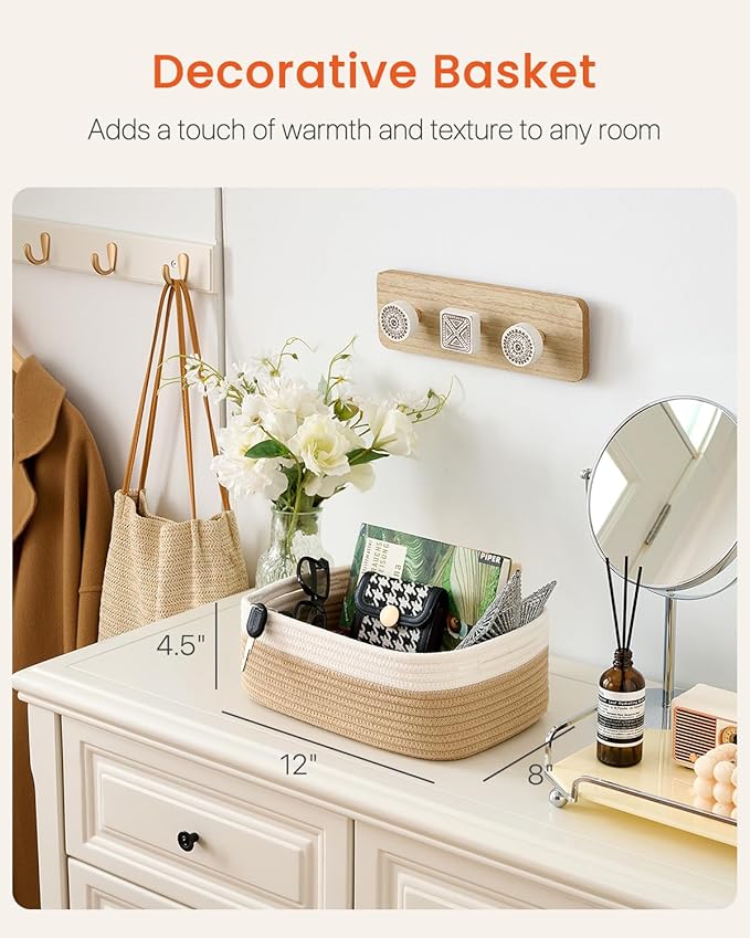 KALLAX Small Woven Storage Basket for Organizing, 12 x 8 x 4.5 inch, 3 Pack | Shelf baskets for closet organization, toy storage and home decor, Perfect as empty gift baskets for holidays, White & Brown