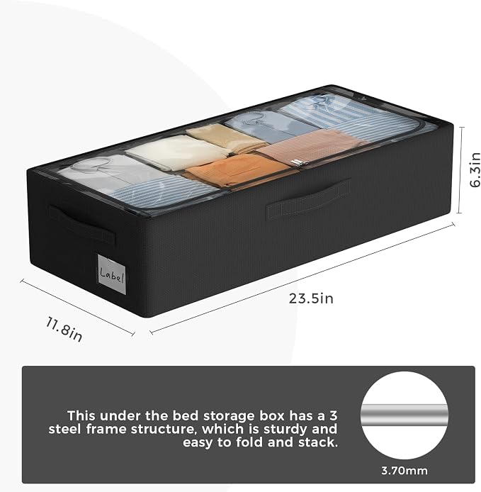 CYhom Under Bed Storage Bins Frame Storage Box Oxford Fabric Sturdy Underbed Container Foldable Stackable Large Capacity Clothes Organizer
