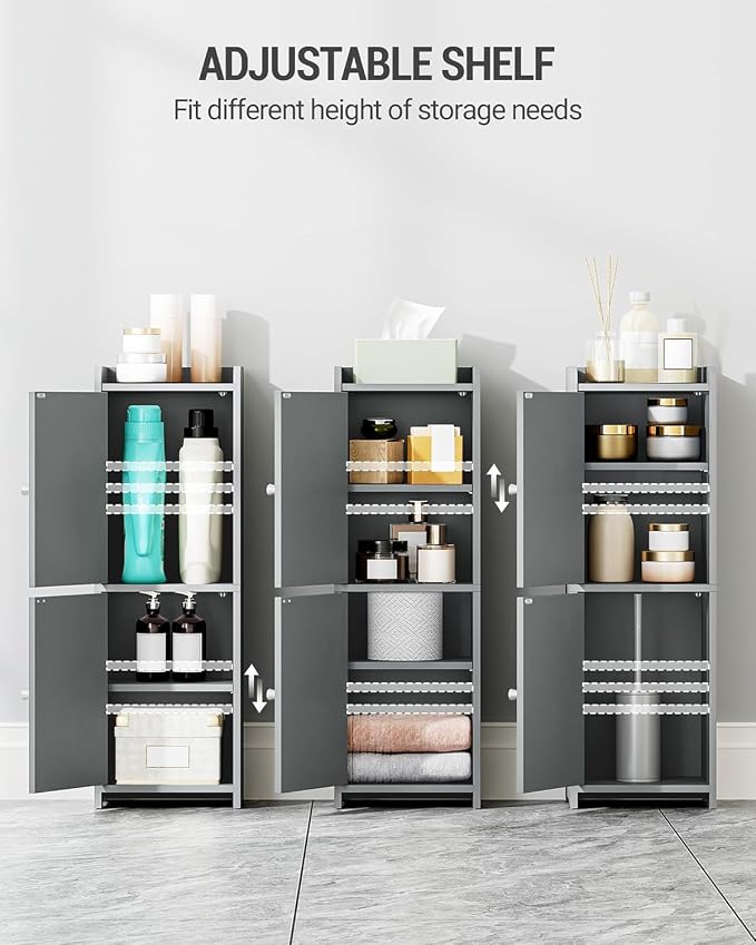 Hzuaneri Bathroom Storage Cabinet, Small Corner Floor Cabinet with 2 Doors | Narrow Toilet Paper Cabinets with Adjustable Shelf, Bathroom Organizer for Small Spaces, 7.9" D x 9.8" W x 29.5" H Gray