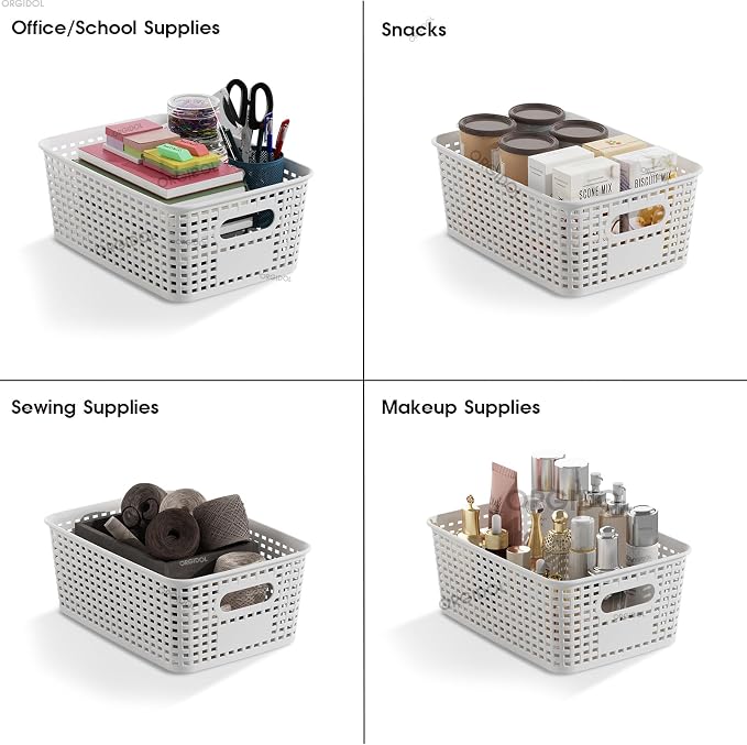 ORGIDOL Plastic Storage Basket with Lids 10 Pack Stackable Storage Bins Containers with Lid, Decorative Storage Boxes for Organizing Shelves, Drawers, Playroom, Classroom, Office, Closet, White
