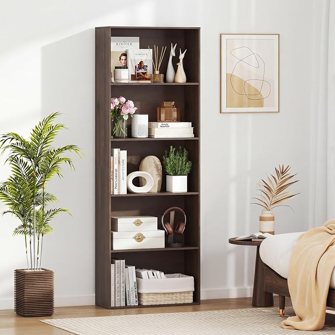 Giantex 5-Tier Bookshelf Set of 2, Freestanding Bookcase with 5 Open Shelf | Modern Display Shelf, Storage Organizer for Living Room, Home Office, Dark Walnut