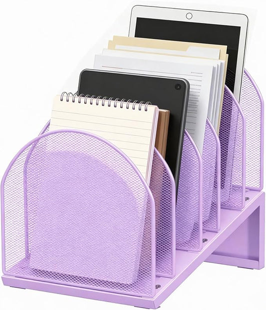 gianotter Desktop File Organizer, Desk Organizer with 5 Compartments, Paper Organizer for Desk, Workspace Organizers for Office Supplies (Purple, Inclined Style)