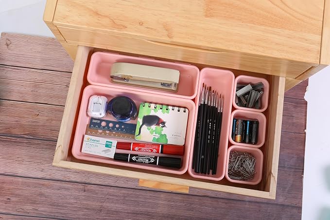 Kutesna 15 PCS Interlocking Desk Drawer Organizer Separator for Office,Bathroom,Kitchen,Makeup（Pink）