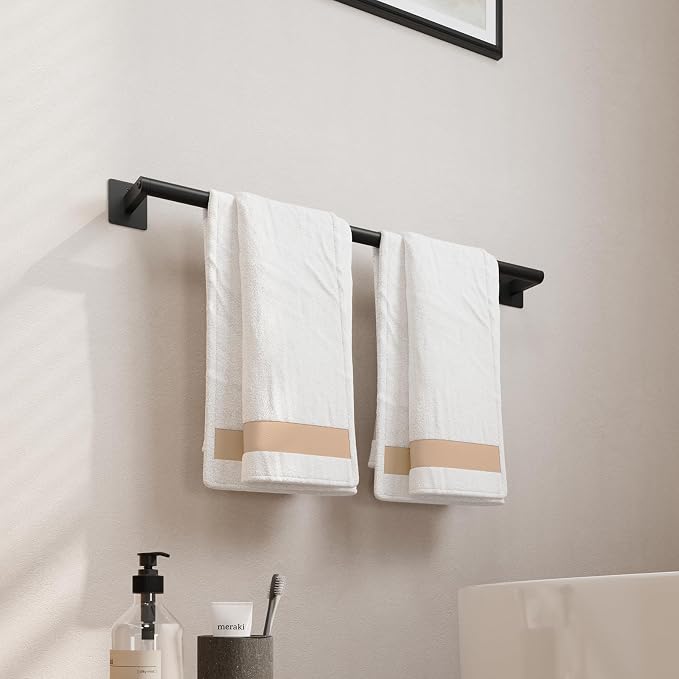 USHOWER Matte Black Towel Bar, 24 Inch Towel Racks for Bathroom | Heavy Duty Stainless Steel Towel Holder Wall Mounted, Easy Installation (Total Length 26 Inch)