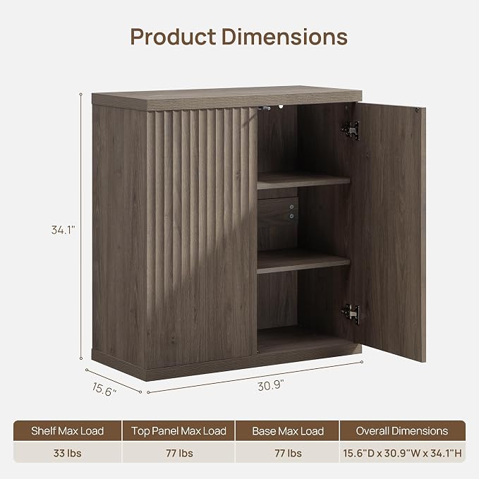 SICOTAS Buffet Cabinet with Storage Sideboard Cabinet with Doors & Shelves | Accent Sideboard Modern Credenza Fluted Storage Cabinet Mid Century Media Console for Living Room Kitchen Dining Hallway