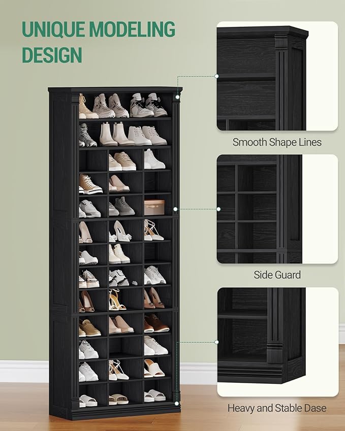 Hzuaneri 13 Tiers Shoe Storage Cabinet, Tall Shoe Cabinet with Cubby | Wooden Shoes Organizer for Closet, 39 Pairs, Shoes Cubby Organizer for Entryway, Hallway, Bedroom, Black SR31004X
