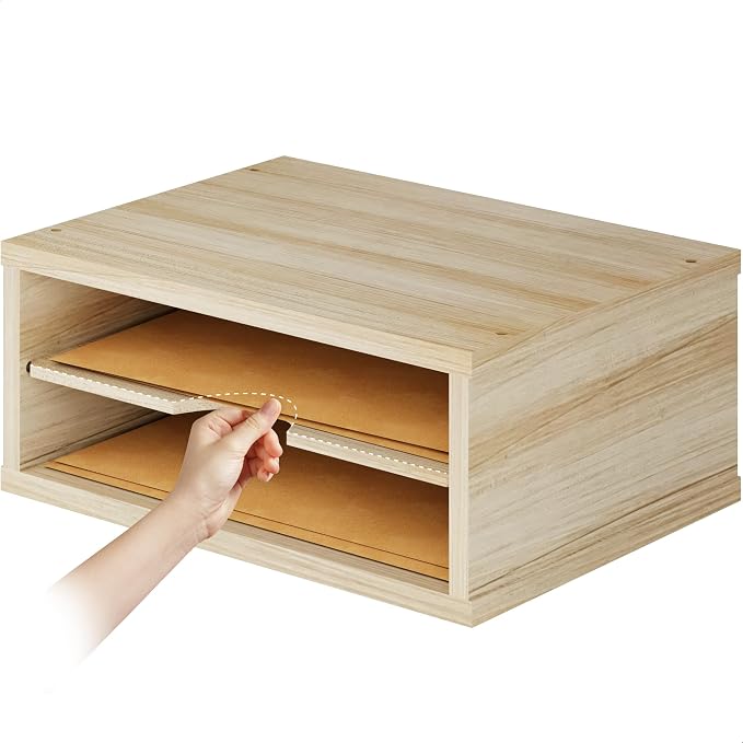 Ballucci 2-Tier Wooden Desk Organizer, Office Desk Organization, Mail Sorter, Paper Tray, File Folder Holder, Desktop Paper Organizer, Desk Organizers and Accessories, Natural Wood
