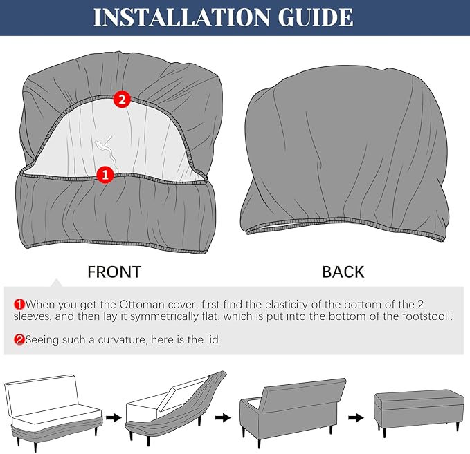 FUANGUI Ottoman Cover Slipcovers Rectangular Folding Stretch | Storage Bench Footrest Sofa Stool Covers Footstool Protector with Elastic Bottom, Removable Washable,Large