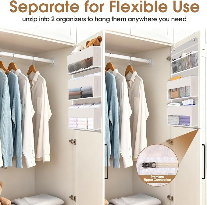 Over The Door Organizer Storage behind Door Hanging Organizer for Nursery | 6 Tier, Detachable, Clear Window, Sturdy Construction, Space-Saving Storage for Closet, Bedroom, Bathroom & Nursery