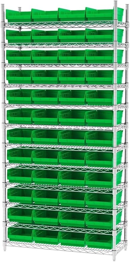 Akro-Mils 30150 Heavy Duty Plastic Shelf Bins, 12"x 8"x 4", Green, 12-Pack