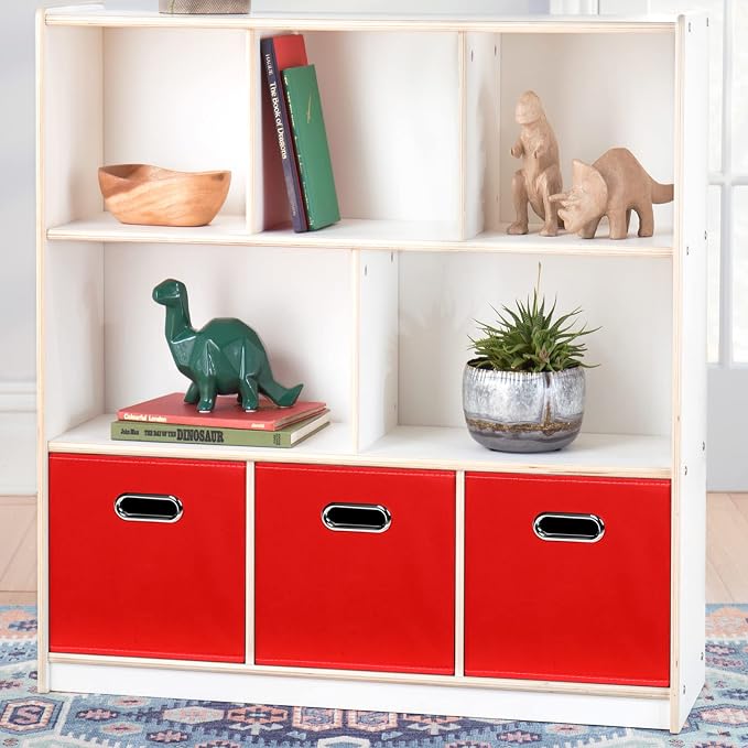 Black Fabric Cubby Storage Bins,13x13x13 Inches ,Cube Organizer Bin Foldable Storage Boxes with Dual Handles Fabric Organizer Box and collapsible Storage basket,Set of 6 ,Red
