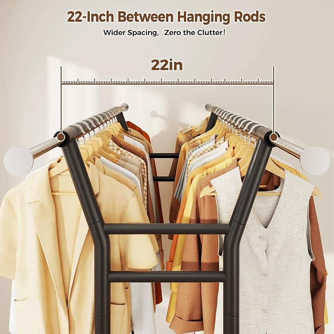 HYSEYY Heavy Duty Clothes Rack, Rolling Clothing Rack for Hanging Clothes with Shelves Load 700LBS,Portable Garment Wardrobe Closet Rack with Wheels for Bedroom,Laundry Room,Retail Store,Black