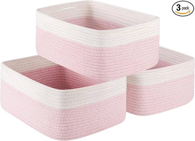 OIASKET Storage Baskets for Organizing 3 Pack, Woven Baskets for Shelves, | Closet Organizer Bins with Handle, Empty Gift Basket, Toy Storage for Toys, Blankets, Towels, Clothes, Books, 15"x11.42"x6.7"