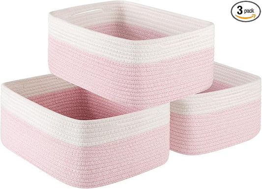 OIASKET Storage Baskets for Organizing 3 Pack, Woven Baskets for Shelves, | Closet Organizer Bins with Handle, Empty Gift Basket, Toy Storage for Toys, Blankets, Towels, Clothes, Books, 15"x11.42"x6.7"