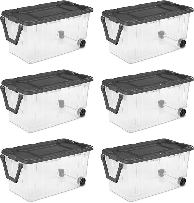 Sterilite 6-Pack Modular Stacker Box, Durable Clear Plastic Storage Bins with Latching Lids, 160 Quart - Stackable Organizing Container Boxes for Closet, Bathroom, and Office