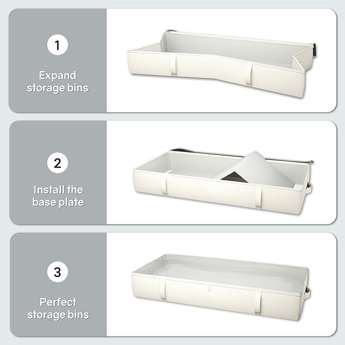 TidyCorner 2-Pack Under Bed Storage Containers, 8 Inches Tall Underbed Clothes Storage Organizer Bin with Sturdy Sidewalls/Bottom, Under the Bed Storage Bags 2 Storage Bins, Beige
