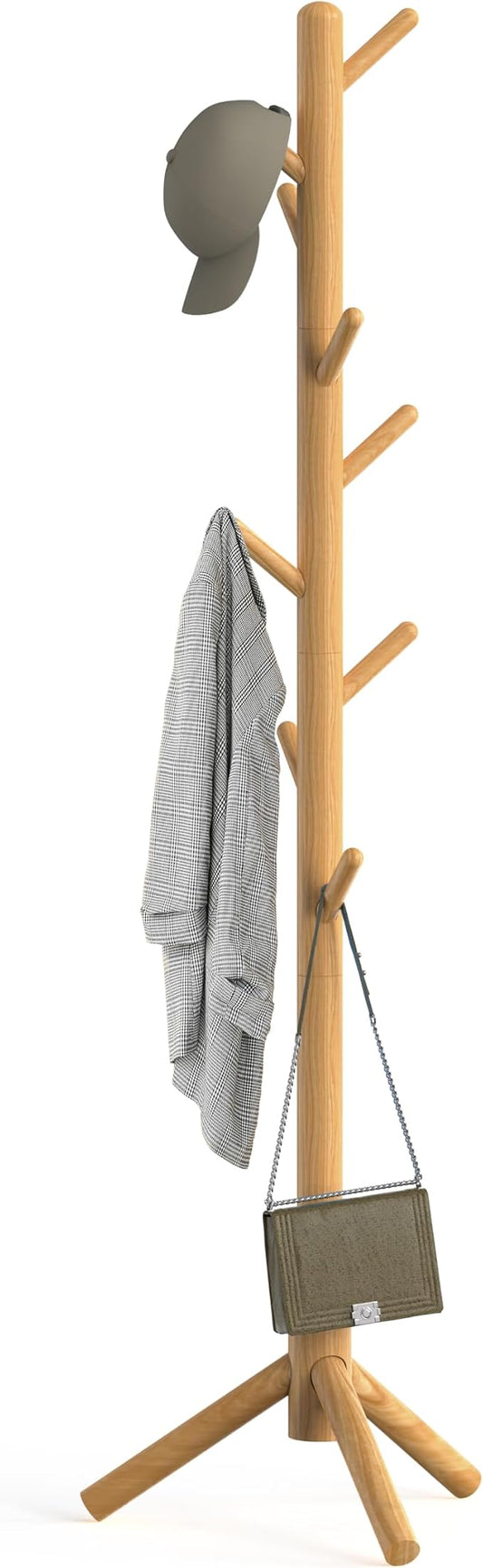 Simple Houseware Wooden Coat Rack Stand, Hall Tree with 9 Hooks, Oak | Adjustable Tree Rack for Entryway, Hallway, Bedroom, Office