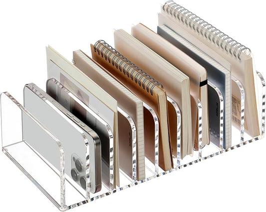 SANRUI Clear Desk Mail Organizer, 9 Slot Acrylic Office Document Sorter | File Storage Holders, Multifunction Letter Folder Racks Holders for Office,Home, School Desktop Organization