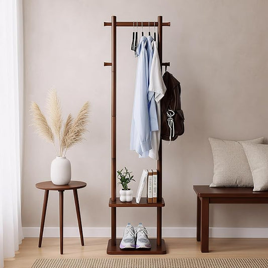 Coat Rack,Wooden Coat Rack Freestanding,Standing Coat Racks Tree Clothes Hanger Stand with Stury Base for Entryway, Livingroom, Bedroom,Easy to Assemble(Brown)