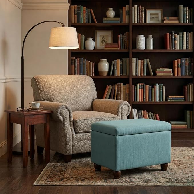 Spatial Order 22" Medium Rectangular Storage Ottoman - Aqua Linen