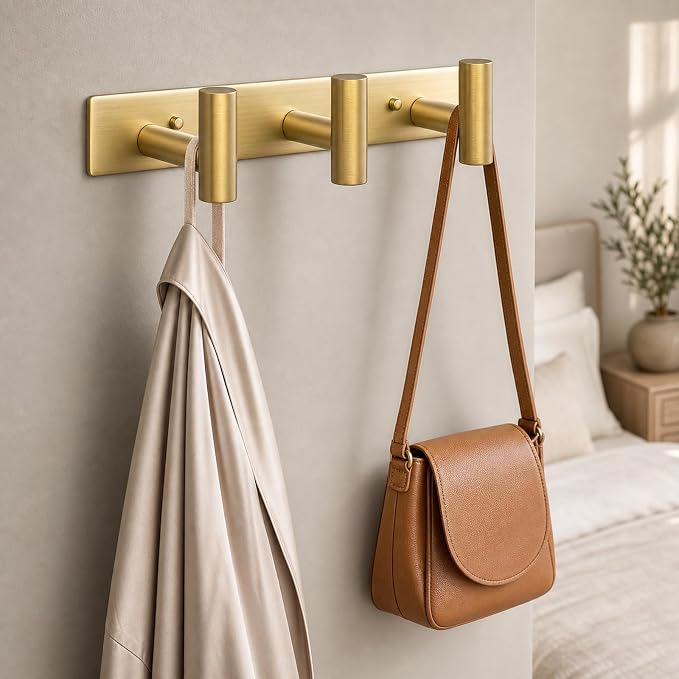 Wall Mounted Coat Rack-3 Hooks, Heavy Duty Stainless Steel Wall Hooks for Towel Coat Bag, Hat Rack Coat Hanger Coat Hooks Towel Racks for Bathroom Entryway Kitchen Hotel Office (Gold,1 Pack)