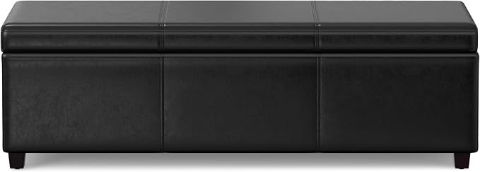 SIMPLIHOME Castleford 48" Wide Linen Look Fabric Storage Ottoman in Grey | Contemporary lift-top ottoman with high-density foam; rectangle storage bench or coffee table for living room or entryway.