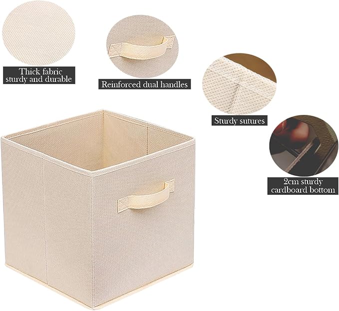 Fabric Storage Bins 10.6 x 10.6 x 11 Storage Cubes 6 Pack Warm Beige | Foldable Clothing Storage Bins, Reinforced Handles, Sturdy, Lightweight, Space-Saving, For Closet, Shelf, Nursery And Bedroom