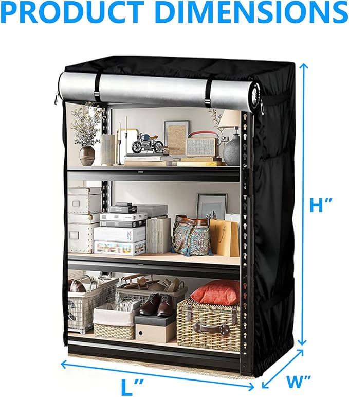 Garage Storage Shelves Cover - 47.2" L x 17.7" W x 47.2" H, Heavy Duty 420D Waterproof Garage Shelving Cover, UV & Fade Resistant, All Weather Protection Shelving Covers, Black