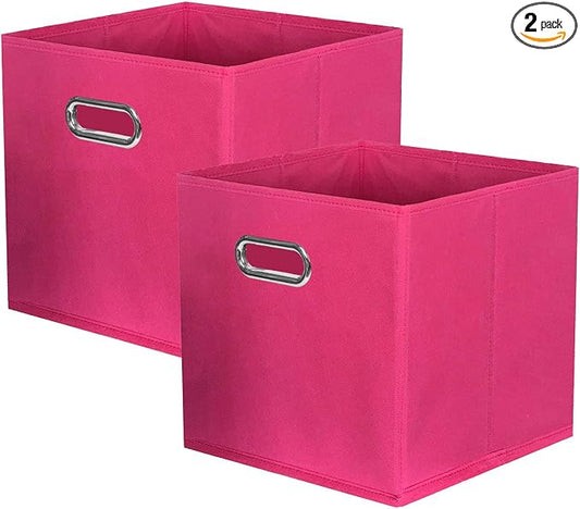 ShellKingdom Storage Bins, Foldable Fabric Storage Cubes with Metal Handle | Cloth Storage Organizer Drawer For Closet And Toys, 11 X 10.5 X 10.5 INCH, 2 Pack (Fuchsia)