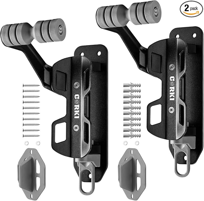 corki Bike Wall Mount, Swivel Bike Hangers for Garage 2-Pack Black | Heavy Duty, Space-Saving Vertical Rack, Holds 80lbs, Easy Install, For Road & Mountain Bikes