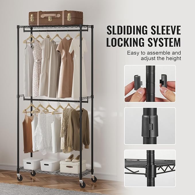 VEVOR Clothing Garment Rack, Heavy Duty Closet Wardrobe, Adjustable Tiers Clothes Racks with Steel Frame, for Bedroom, Clothing Store, Hallway