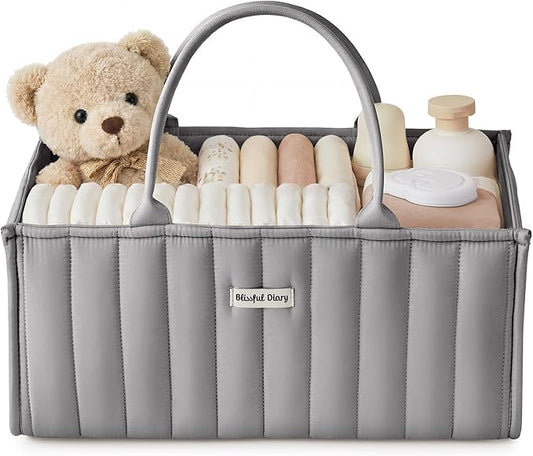 Blissful Diary Baby Diaper Caddy Organizer, Stylish Storage Basket for Newborn Essentials and Diaper Station, Gift for Baby Shower and Registry Must-Have, Light Gray