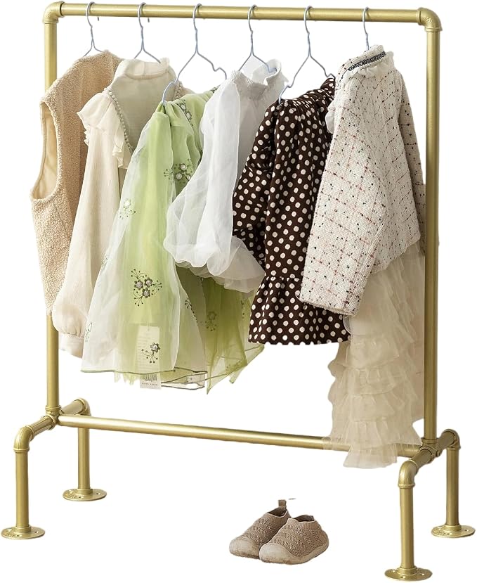 Kids Pipes Dress up Clothing Rack, Kids Clothes Rack, Child Garment Rack | Heavy Duty Hanging Clothes Rod, Toddler Clothing Rack, Baby Clothes Organizer, Girls Storage Wardrobe Organizers, Gold Metal