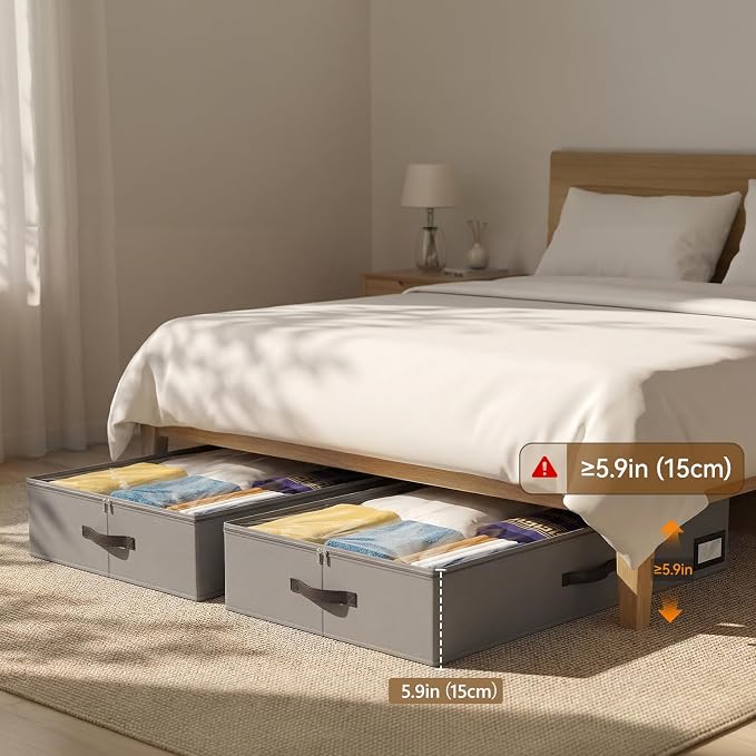 OIAHOMY 2 Pack Under Bed Storage with Handles, Underbed Container for Bedroom & Closet, Fits Beds Higher than 6", Under the Bed Storage for Seasonal Clothes, Blankets & Shoes - Grey