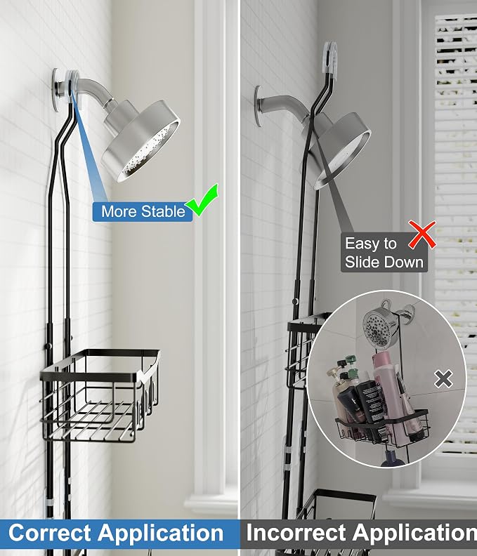 Upgraded Extended Length Shower Organizer with 16 Hooks, Rustproof Shampoo Soap Storage, Large Hanging Bathroom Caddy with Soap and Toothbrush Holder