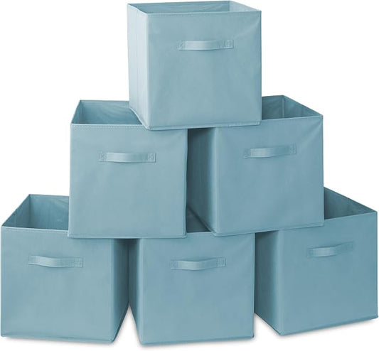 Casafield Set of 6 Collapsible Fabric Cube Storage Bins, Baby Blue - 13" Foldable Cloth Baskets for Shelves, Cubby Organizers & More