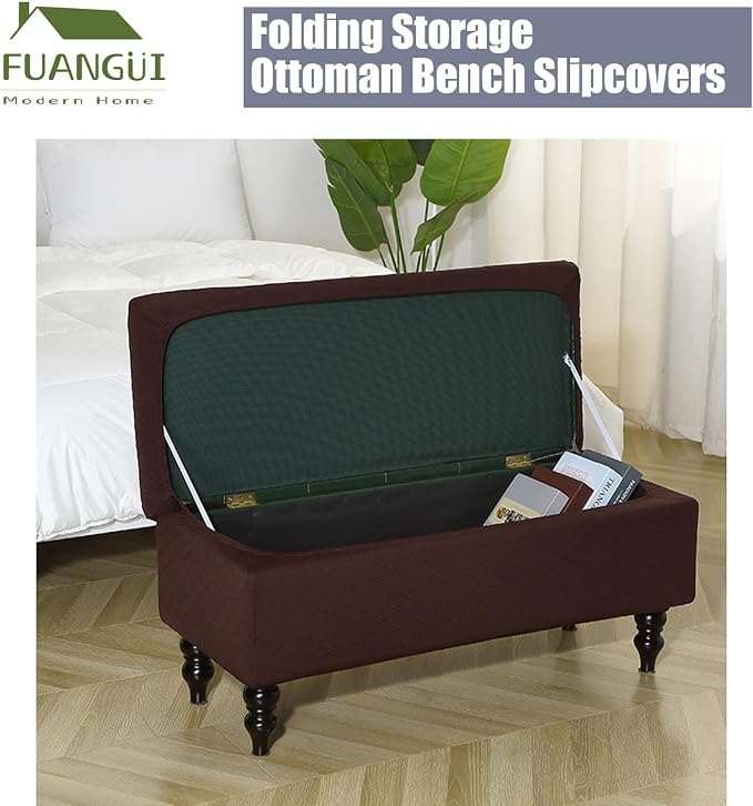 FUANGUI Ottoman Cover Slipcovers Rectangular Folding Stretch | Storage Bench Footrest Sofa Stool Covers Footstool Protector with Elastic Bottom, Removable Washable,Medium
