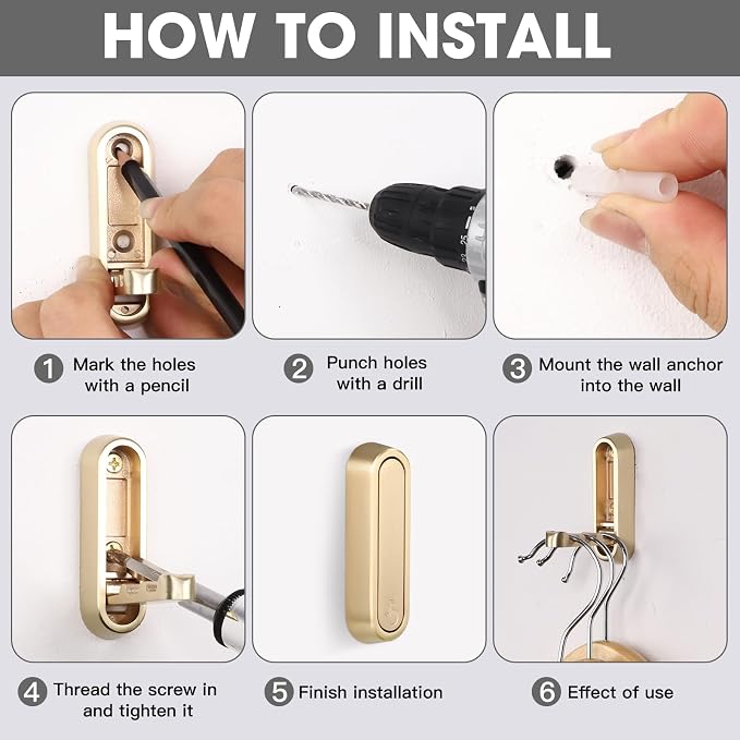 Foldable Wall Hook, Gold, 4 Pack, Screw Mounted, Heavy Duty Coat Hooks | 90° Foldable Design, Wall Mounted, Zinc Alloy, Flip-Down Design, Includes Screws And Anchors, For Bedroom, Entryway, Closet